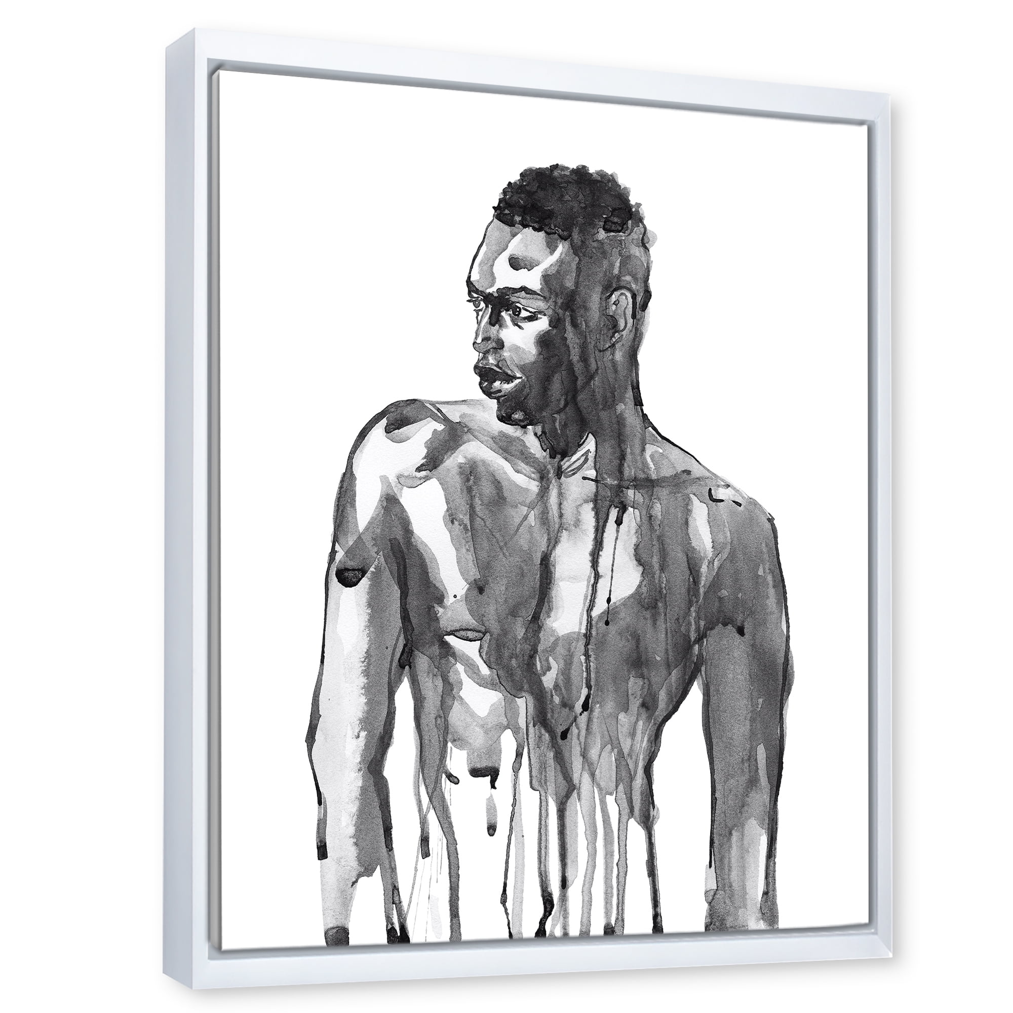 Designart 'Portrait of Handsome African Man On White I' Modern Framed Canvas Wall Art Print