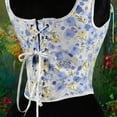 thumbnail image 6 of Vintage Floral Corset Tops for Women Tie Shoulder Renaissance Lace Up Bustiers Overbust Shaper Tank Corsets Blue, S, 6 of 7