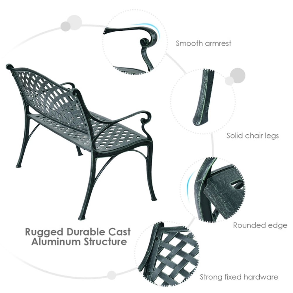 Aimee Lii 40" Outdoor Aluminum Antique Garden Patio Bench, Outdoor Patio Furniture Aimee Lii 40" Outdoor Aluminum Antique Garden Patio Bench, Outdoor Patio Furniture