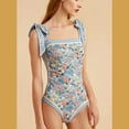 thumbnail image 3 of SWSMCLT Women's Cute Floral One Piece Swimsuit Swimwear Graphic Padded Beach Surfing Swimming Suit Convertible Vintage Square Neck Knotted Modest Teen Junior Bathing Suit Blue X-Large, 3 of 4