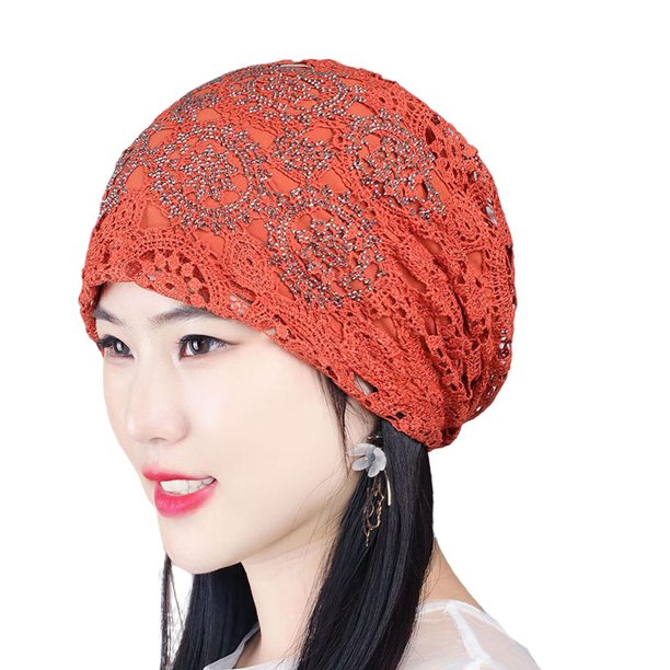 Gorro de encaje holgado Gorros de gorro de encaje floral Sombreros de Slouchy Sombreros de turbante elásticos para interiores y exteriores, Sombrero hueco de - naranja naranja Magideal Gorro de encaje holgado