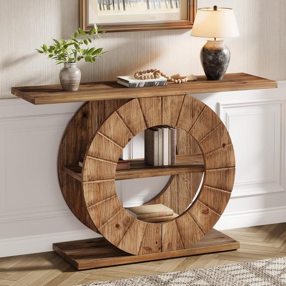 Tribesigns 41" Solid Wood Console Table with Storage, Farmhouse Sofa Table for Living Room, Hallway, Foyer, Rustic Brown