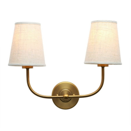 

Pathson Vintage Double Sconce Antique 2-Lights with Flared Funnel Linen Beige Fabric Shade