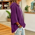 thumbnail image 6 of Womens Hoodies Fashion Baggy Sweaters Loose 3/4 Length Sleeve Drawstring Sweatshirt Fall Winter Waffle Knit Tops Purple XL, 6 of 7