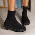 thumbnail image 2 of Bottes d'Hiver pour Femmes Tricotées à Manches Élastiques Bout Rond Épais Mi-Mollet, 2 of 9