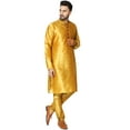 thumbnail image 4 of SKAVIJ Mens Art Silk Embroidered Kurta Pyjama Set Traditional Wear Gold S, 4 of 6