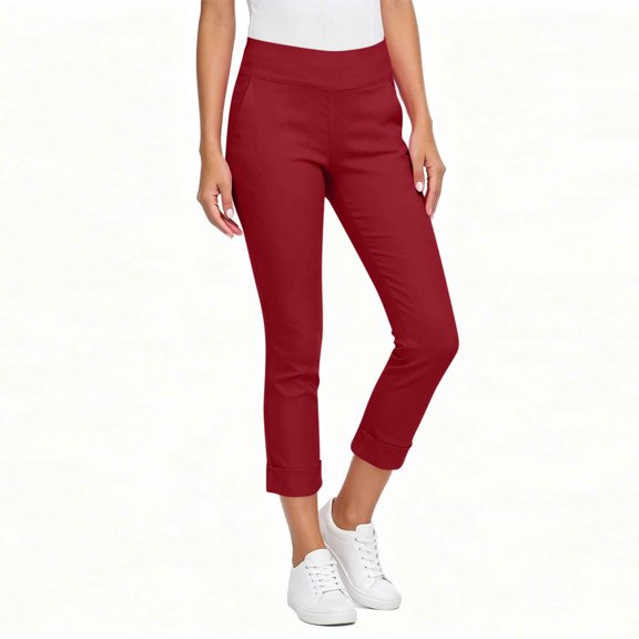 Noric Women's High Rise Pants Skinny Tapered Trousers with Pockets Casual Stretchy Chino Cuffed Work Office Pants