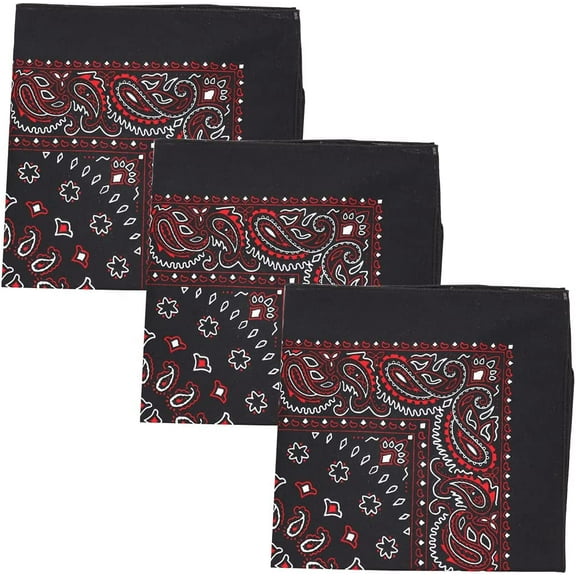 Motique Accessories Two Tone Paisley Bandana - Set of 3 (Black)