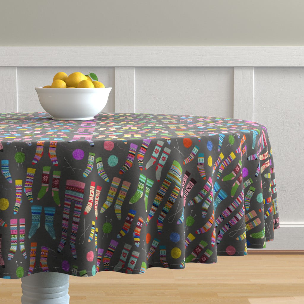 Round Tablecloth Mustard Mudcloth Bohemian Trend Dots And Dashes Cotton Sateen 