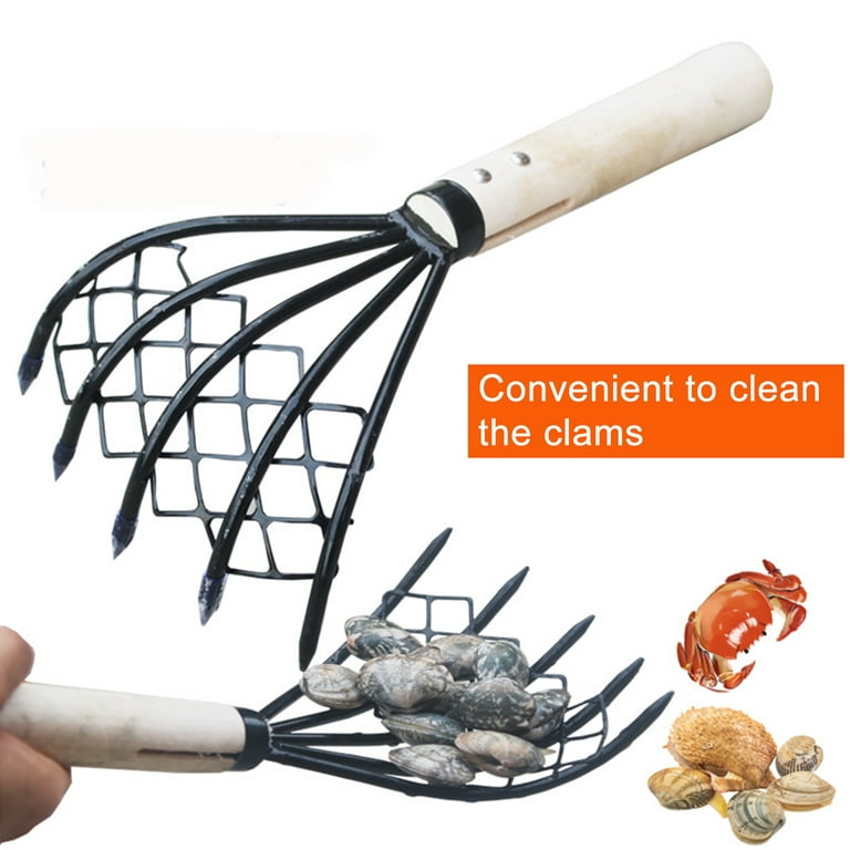 Cimaronmall 2Pcs/Set Steel Clam Rakes with Wooden Handle Mesh