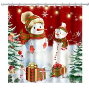 Newhomestyle Christmas Shower Curtain, Snowman Merry Christmas Shower Curtains for Bathroom, Red Winter Farmhouse Bathroom Home Decor, Cute Winter Holiday New Year Snowman Decor 72x 72 Inches