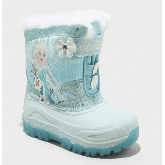 Toddler Girls' Frozen Elsa Olaf Blue Waterproof Light-Up Winter Boots with Shearling Lining 6