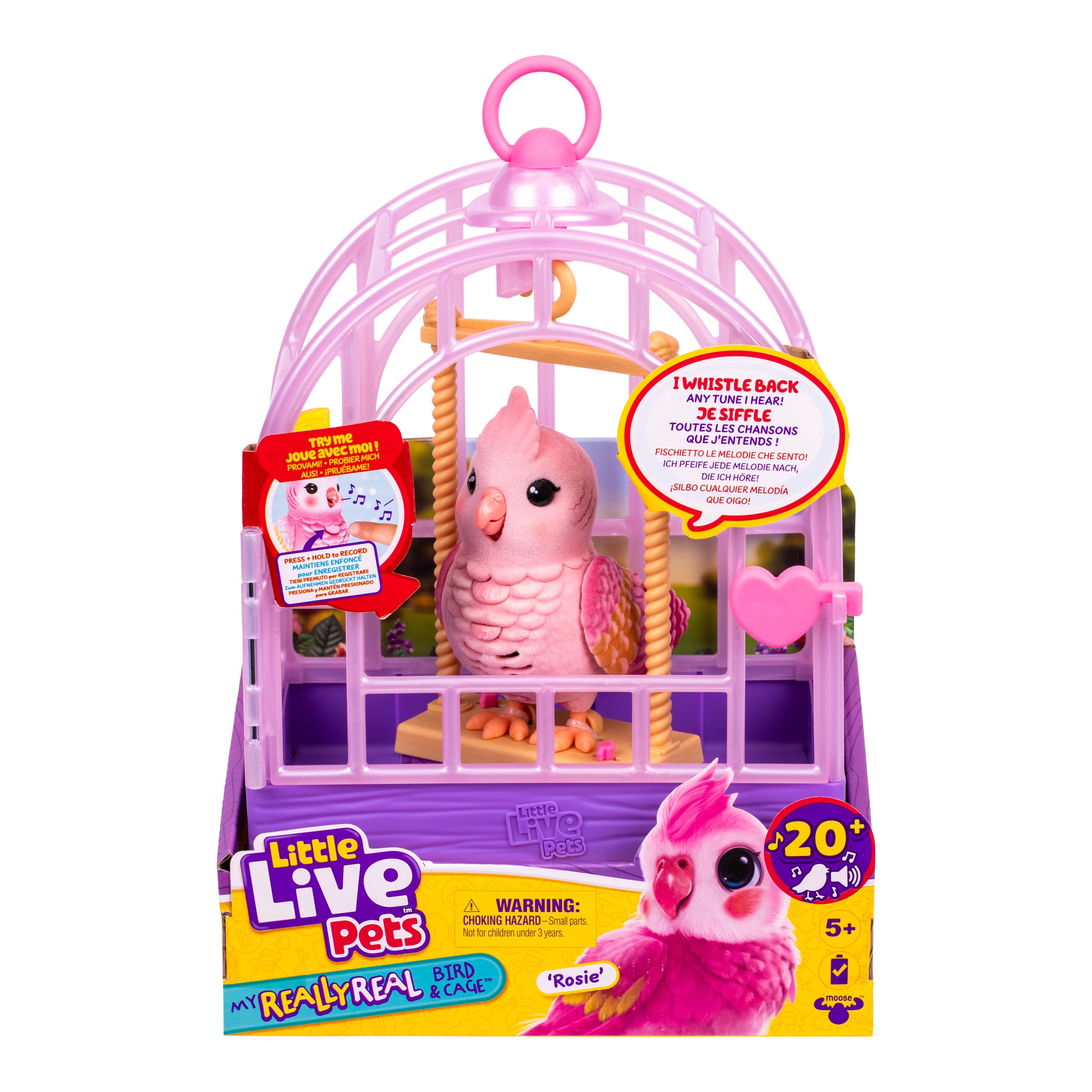 Little Live Pets - Lil' Bird & Bird Cage Rosie, 20 + Sounds, and Reacts to Touch, Ages 5+