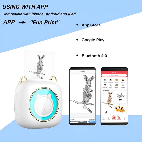 GJX Mini Portable Bluetooth Photo Printers, with 10 Rolls Printing Paper, Black & White