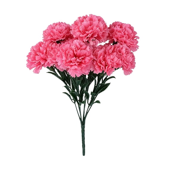 Pink 7 Head Artificial Carnation Bouquet with Stems, Faux Flowers for Vase Centerpiece and Party Decor