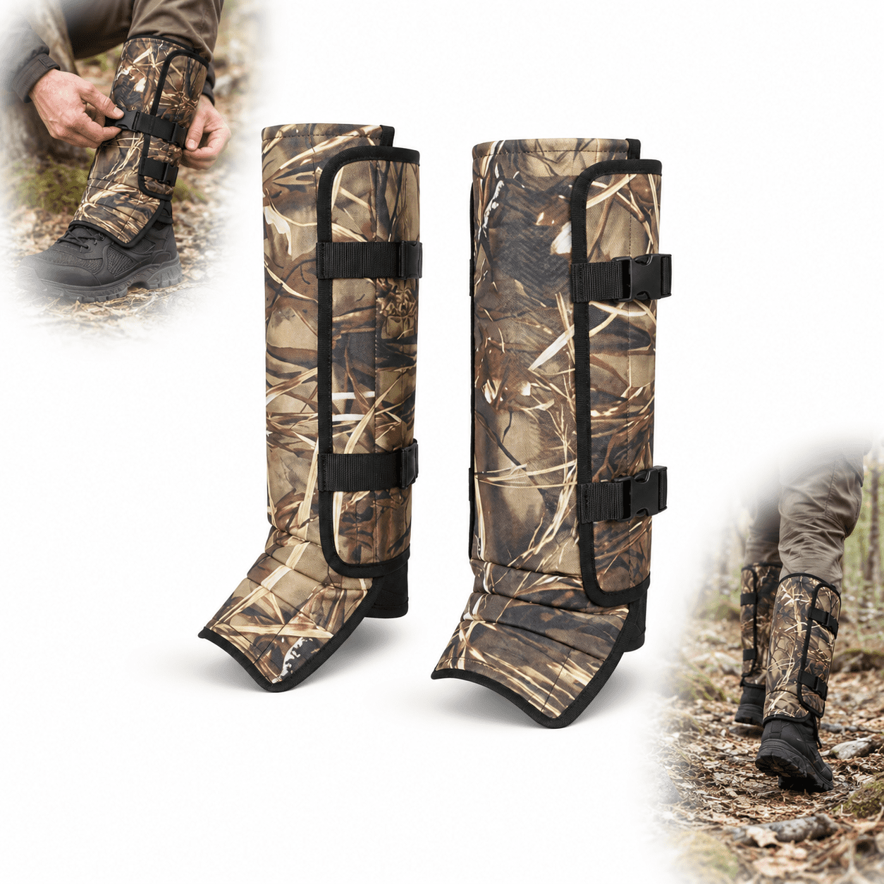 Woodland Camo Leg Gaiters for Hiking PP Panels Adjustable Straps 1 Pair