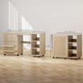 thumbnail image 2 of Folding Sewing Machine Table with Rattan Door & Storage - Natural Wood Craft Table for Living Room, Bedroom, or Office - Compact & Mobile Design (177 Chars), 2 of 7