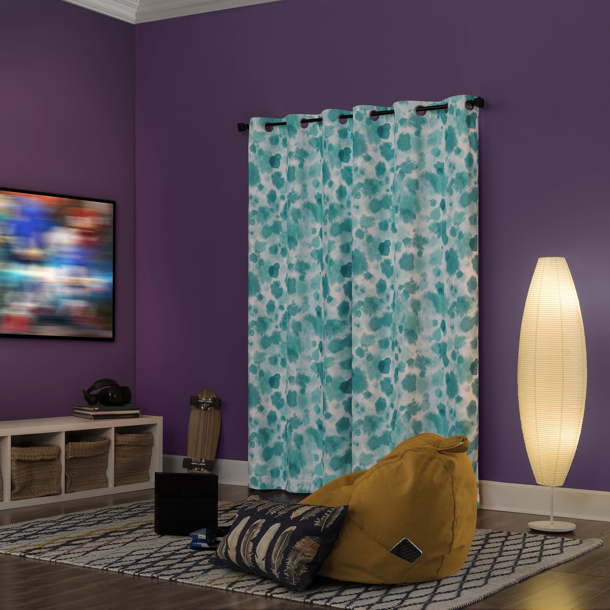 Sun Zero Tie Dye Print 100% Blackout Grommet Single Curtain Panel, 40" x 84" in Surf Blue