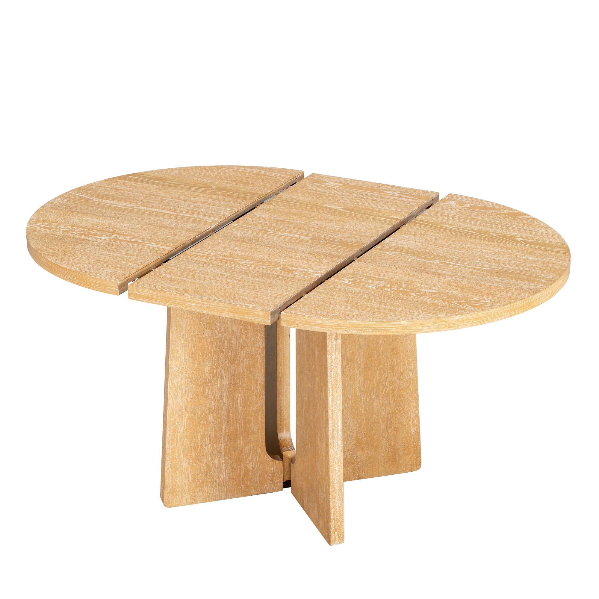 Euroco 41.3in-57.3in Extendable Round Dining Table for 4,Modern Oval Kitchen Table with Removable Leaf,Wood Base for Kitchen Living Room,Natural