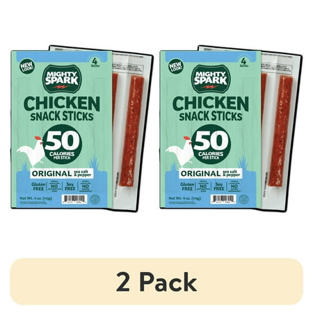 (2 pack) Mighty Spark Original Sea Salt & Pepper Chicken Snack Sticks, 4 oz, 4 Count