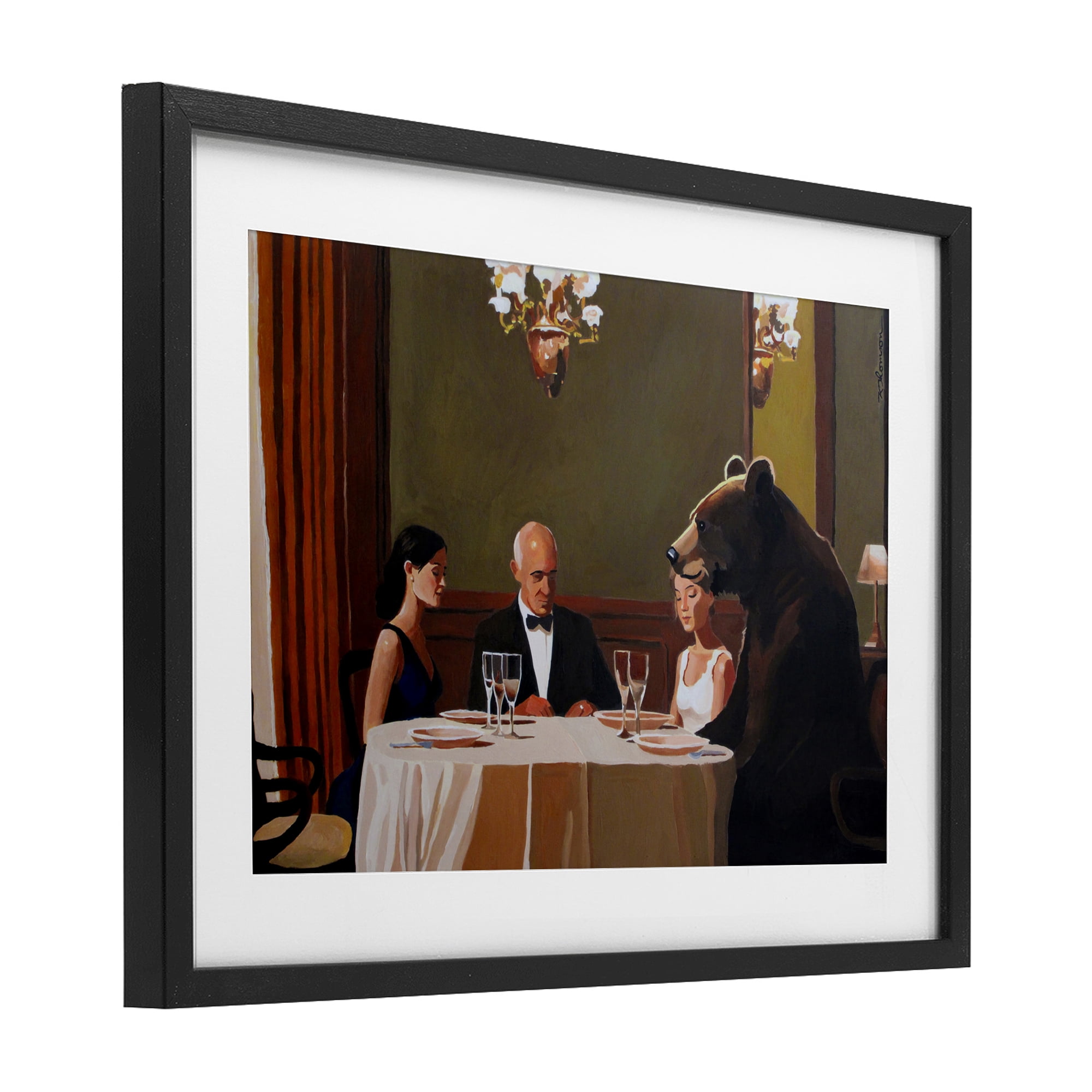 Dinner Guests & Steve Black Framed Print Under Glass, design by Keith Thomson