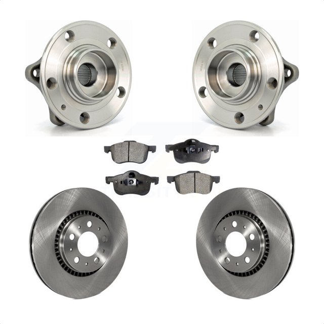 Transit Auto Front Hub Bearing Assembly Disc Brake Rotors and Semi-Metallic Pads Kit for Car Volvo S60 XC70 V70 S80 KBB-105014