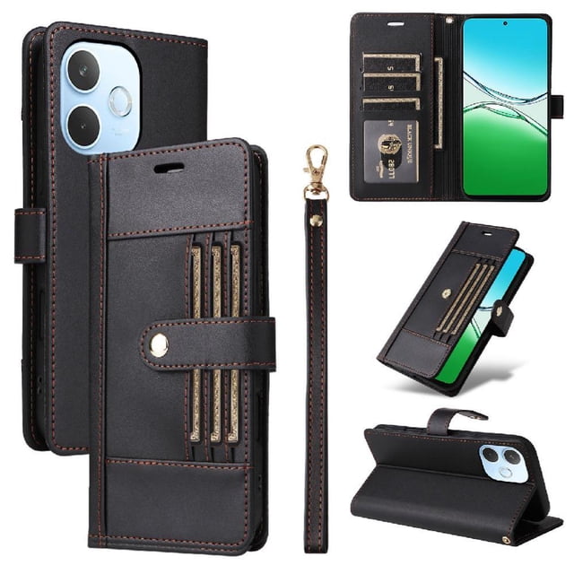 FOXDOCK Funda tipo Cartera para OPPO A5 Pro 4G/5G – Cubierta de Cuero PU con Múltiples Ranuras, Bolsillo para Efectivo y Correa de Muñeca