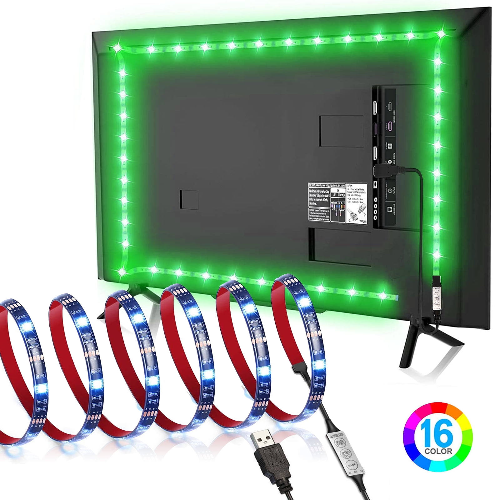 Remote Led Light Strip Behind Tv Backlight For 32-60 Inches USB Powered 16 Color 