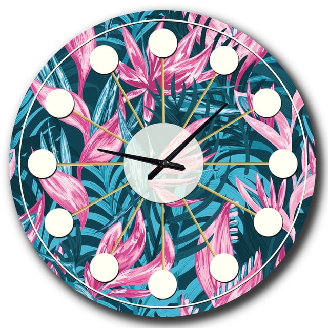 Designart Horloge Murale Fleurs Tropicales Dessinées à la Main Style Mid-Century Modern