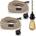 thumbnail image 1 of 2 Pack Pendant Lights With Switch, Hemp Rope With 4.5m Cable, E27 Socket For Hall, Kitchen, Dining Table, Bar (without Bulb), 1 of 4