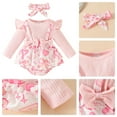 thumbnail image 4 of FYMNSI Baby Girl Clothes Ruffle Long Sleeve Romper with Headband Infant Newborn Girl Ribbed Bodysuit 0-3 Months, 4 of 5