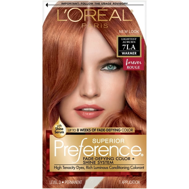 L'Oreal Paris Superior Preference Fade-Defying Permanent Hair Color, 7LA Lightest Auburn, 1 - Walmart.com