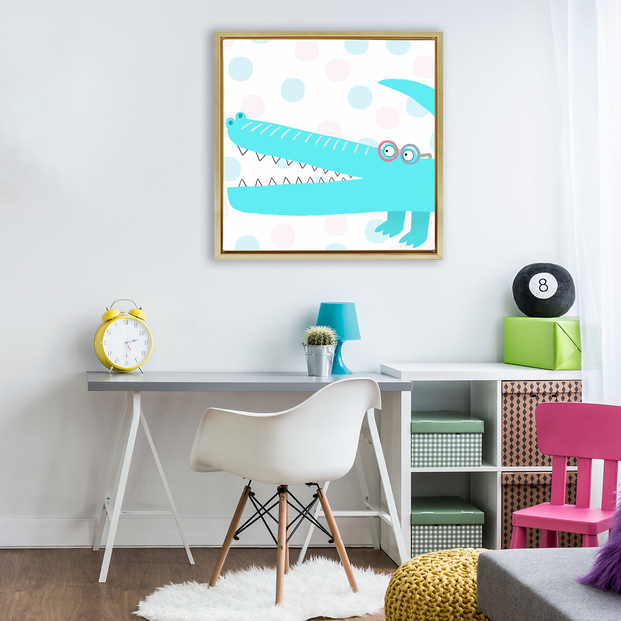 Stupell Industries Electric Blue Crocodile Gold Framed Floater Canvas Wall Art, design by Carla Daly