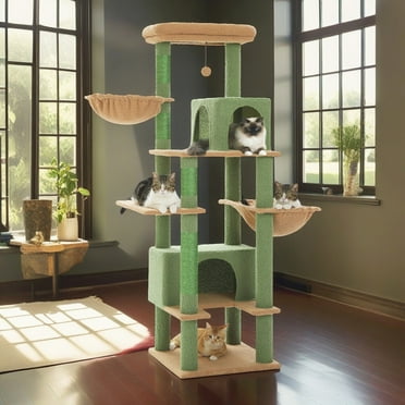 Demi Bonn 66" Multi-Level Cat Tree Tower for Indoor with Sisal-Covered Scratching Posts, Cat Condo with Hammock and Deluxe Perch, Green