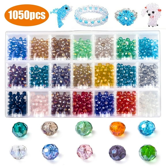 DISEN 1050pcs Briolette Crystal Glass Beads for Jewelry Making Supplies, Faceted Rondelle Beads with Container Box