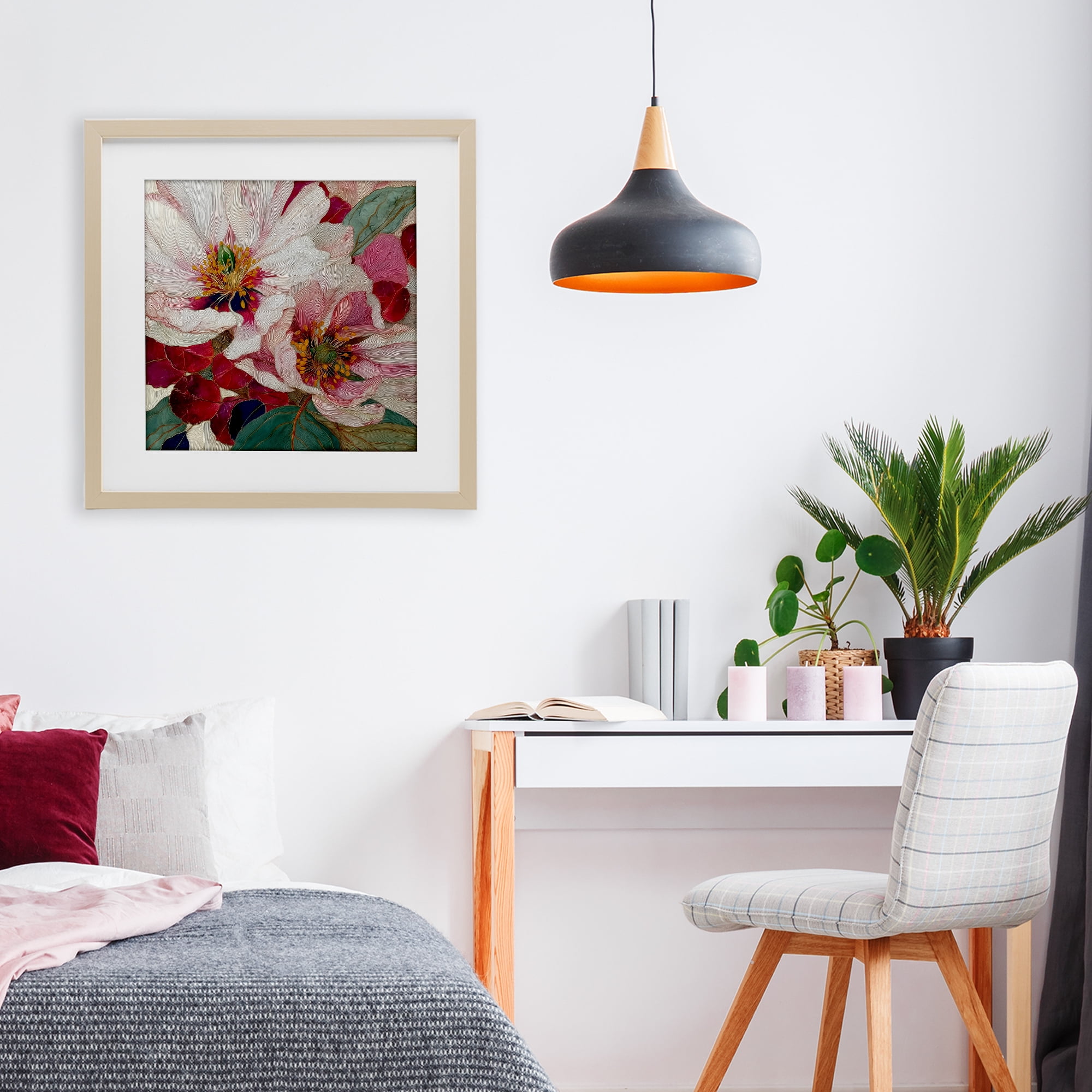 Cimarron Flowers Ornate Details Birch Framed Print Under Glass, design by Annabelle Hall