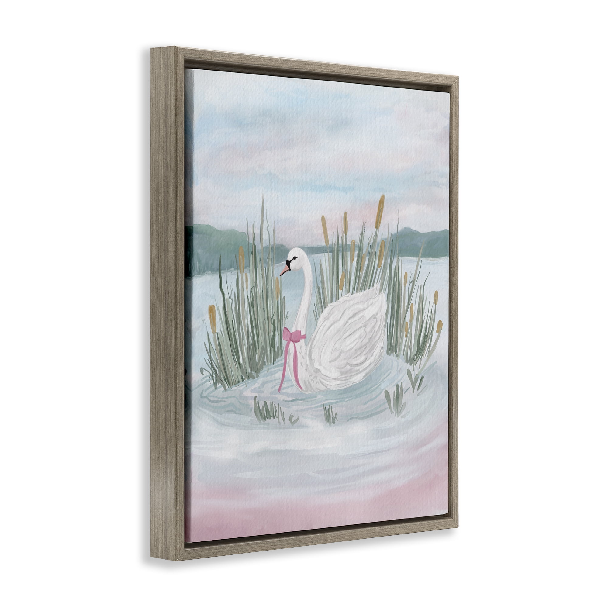 Stupell Industries Swan Serenade on Lake Brown Framed Floater Canvas Wall Art, design by Adreane Fippinger