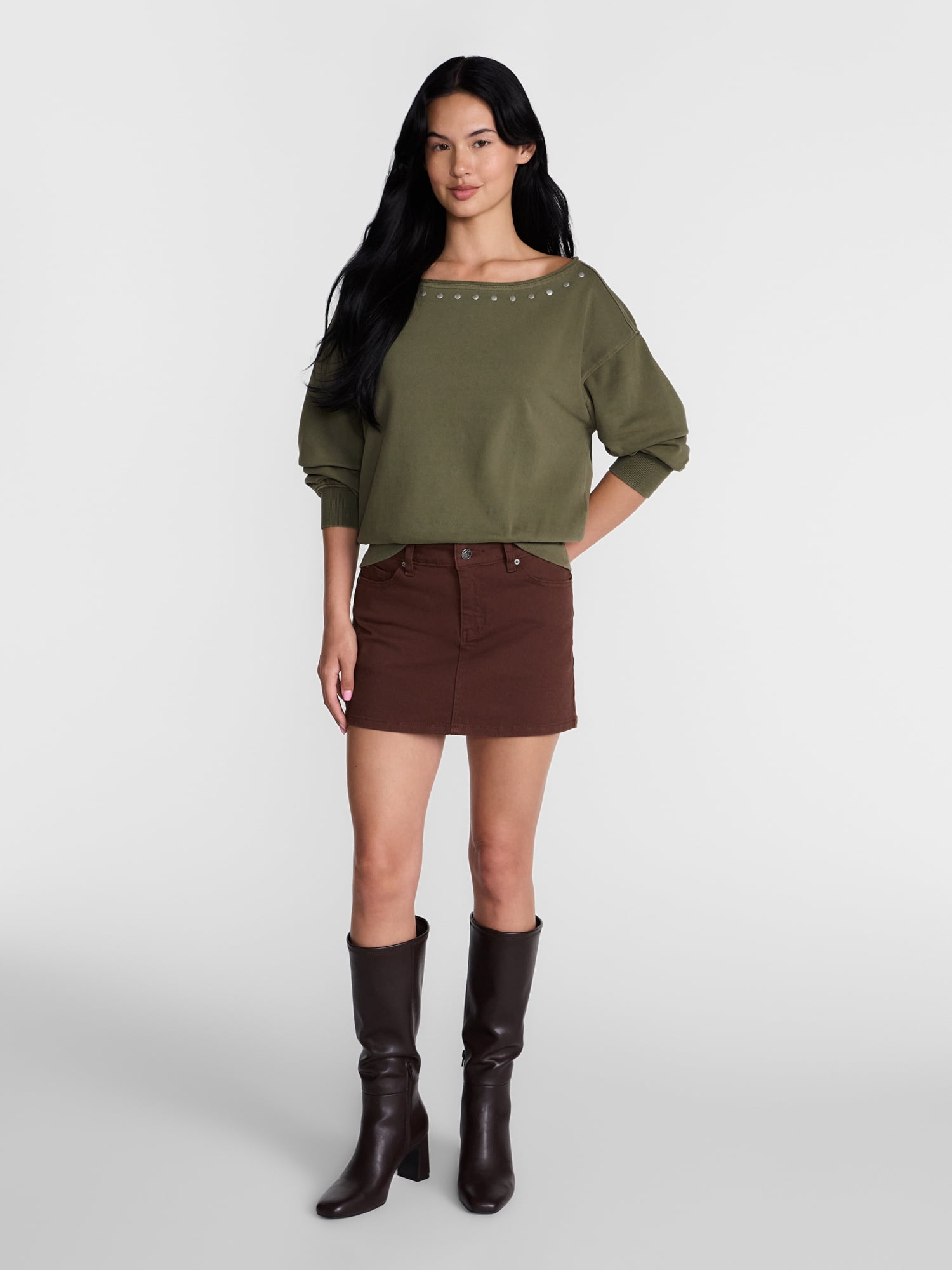Madden NYC Women's Studded Off The Shoulder French Terry Sweatshirt, Sizes XXS-XXL