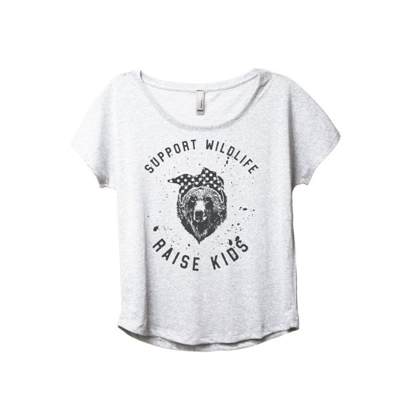 Support Wildlife Raise Kids Women's Fashion Slouchy Dolman T-Shirt Tee Heather White 2X-Large