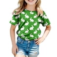 thumbnail image 5 of Hessimy Girls Lace Short Sleeve T Shirts Kids Summer Crewneck Tunic Tops Curved Hem(Green,4-5 Years), 5 of 6