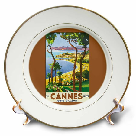 3dRose Cannes Cote D Azur Colorful Beach Travel Luggage Label, Porcelain Plate,