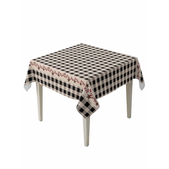 Country Star Plaid Table Cloth, Black Retro American Farm Barn Berry Waterproof Tablecloth for Square Tables, Reusable Washable Fabric Table Cover for Restaurant Kitchen Dining Tables 60"x60"