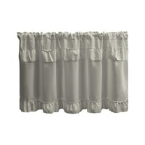 JeashCHAT Ruffled Kitchen Valance Curtain Blackout Rod Pocket Short Curtain for Bathroom Living Room Window Decor, Small Window Treatment 1 Panel, 39"x18", Gray