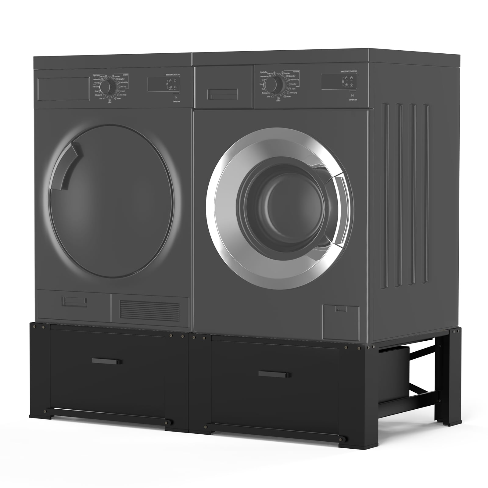 28.4" Washing Machine Pedestal with Drawer and Upper Panel Matalde Laundry Pedestal Upgraded Design, Washer and Dryer Stand, Black