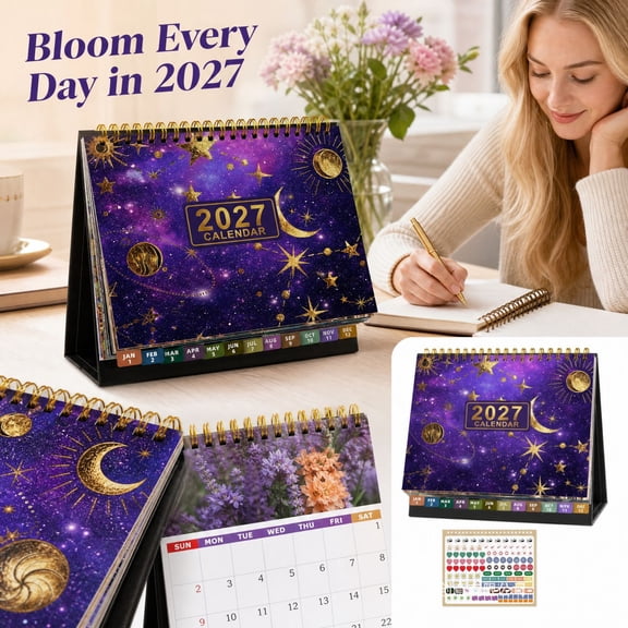 2027 Desk Calendar, 12-Month Floral Desktop Flip Calendar, January to December Monthly Planner with Twin Wire Binding, Home Office Schedule Organizer