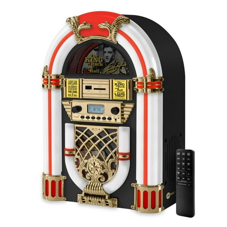 Arkrocket x Elvis Presley Mini Jukebox/Tabletop CD Player/Bluetooth Speaker/Radio/USB and SD Card Player with Retro LED Lighting System (Limitied Edition)
