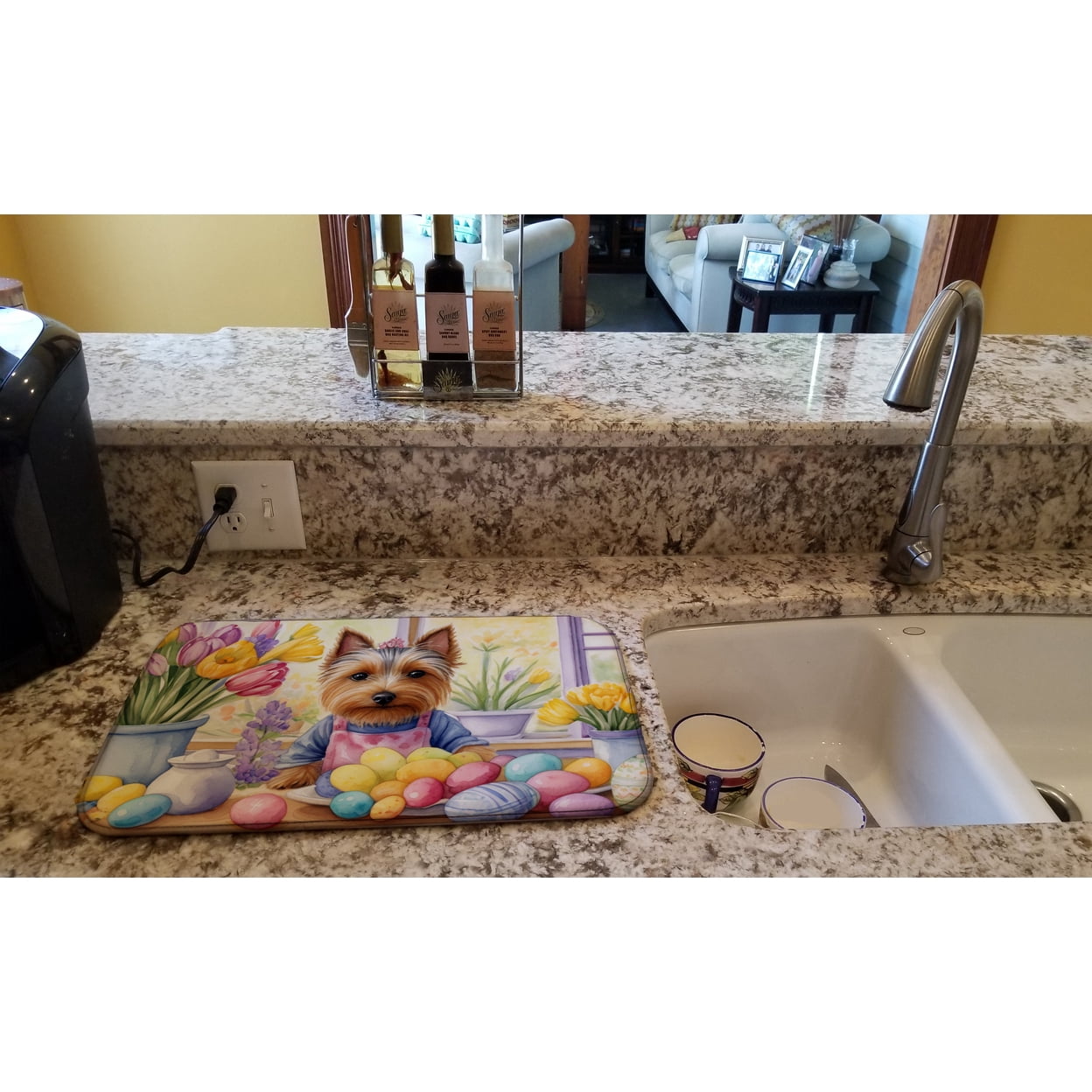 Decorating Easter Silky Terrier Dish Drying Mat