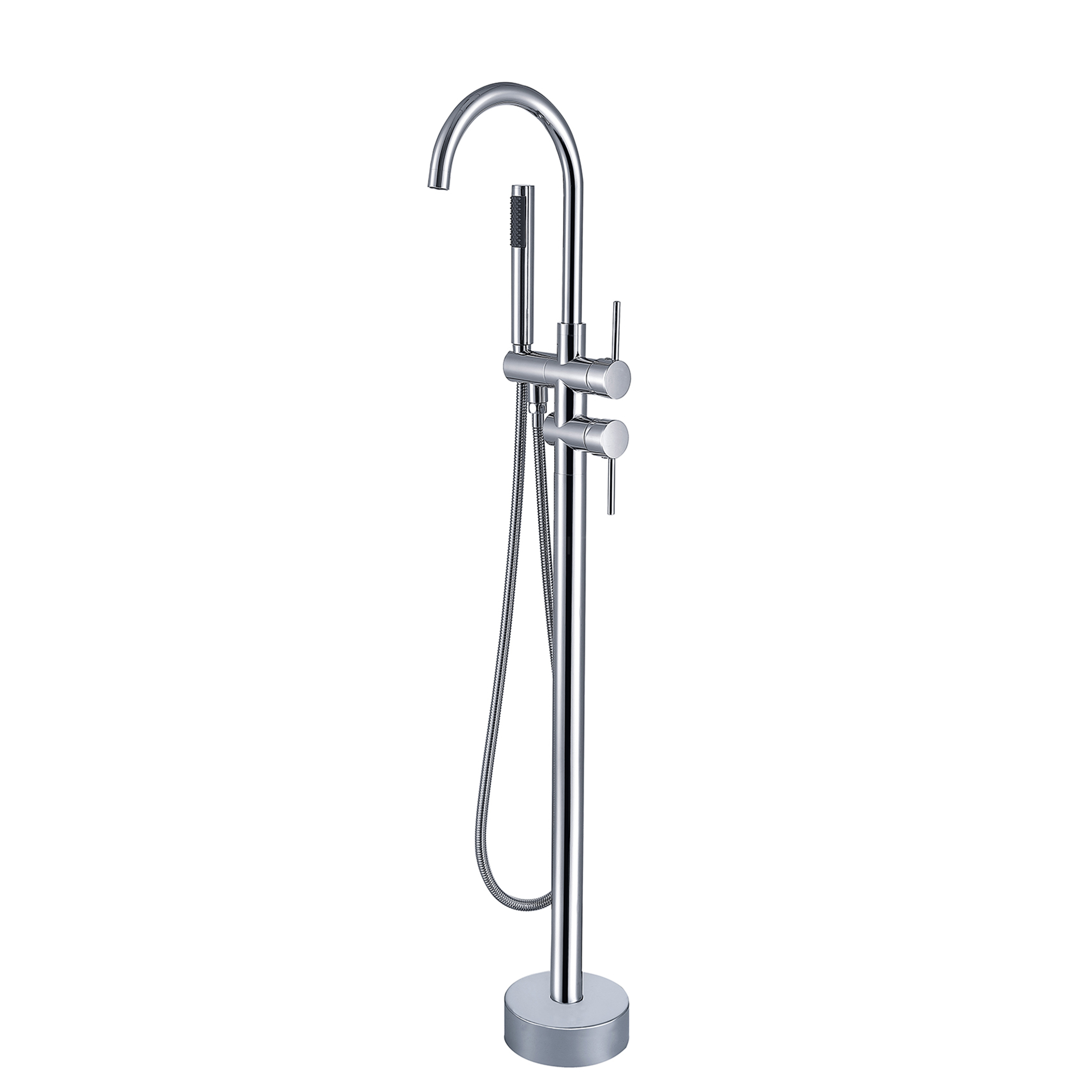 JERFIT 8.5" Freestanding Modern Tub Filler with Hand Shower, 3.9 GPM High Flow Bath Faucet in Chrome for Bathtub, Polished Chrome Finish