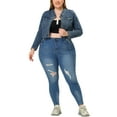 thumbnail image 3 of Agnes Orinda Women's Plus Size Skinny Jeans Mid Rise Stretch Washed Casual Denim Jean Leggings 3X Blue-Ripped, 3 of 7