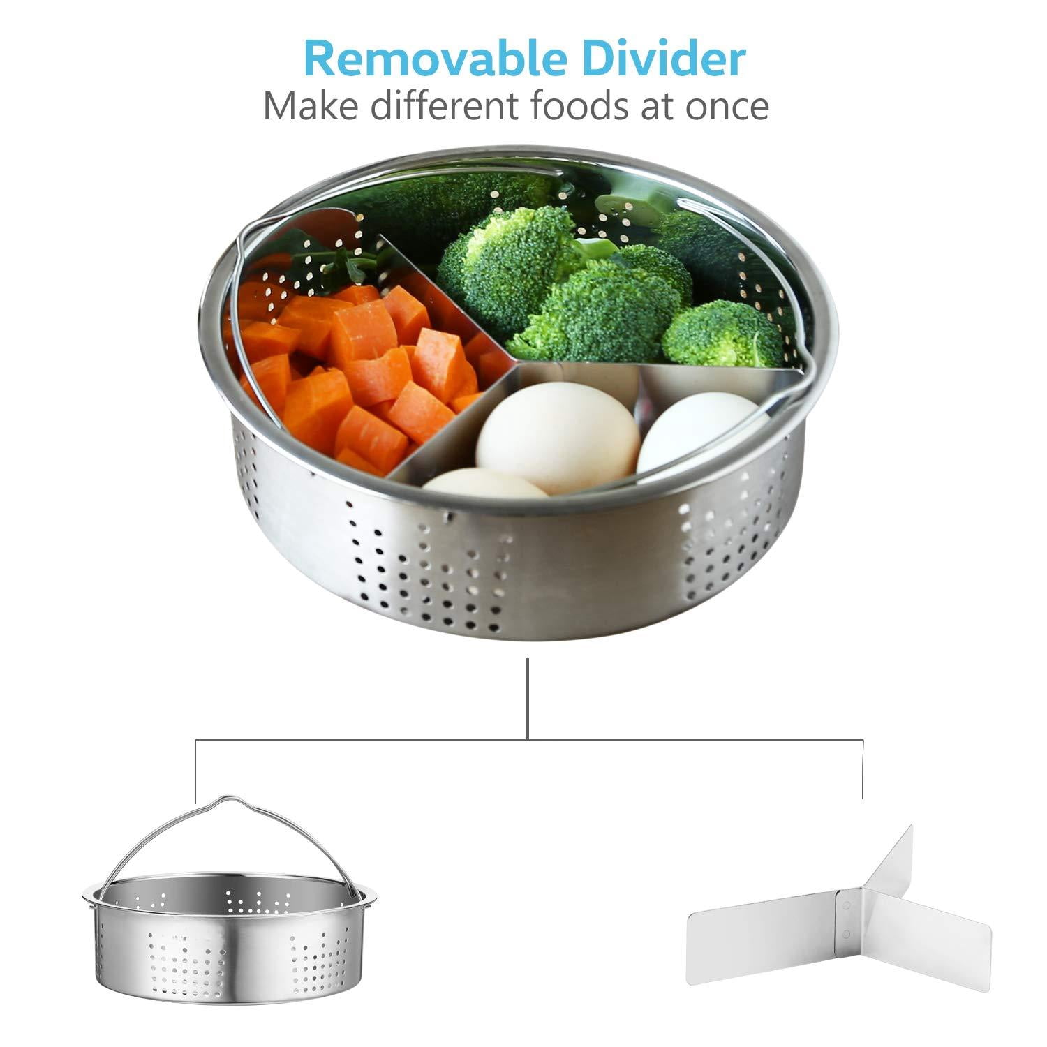 Steamer Basket For Instant Pot Pressure Cooker  Accessories Set Compatible With 5/6/8 Qt Instapot -18/8 Stainless Steel Strainer Insert Silicone Handle Divider Egg Rack 6 Quart